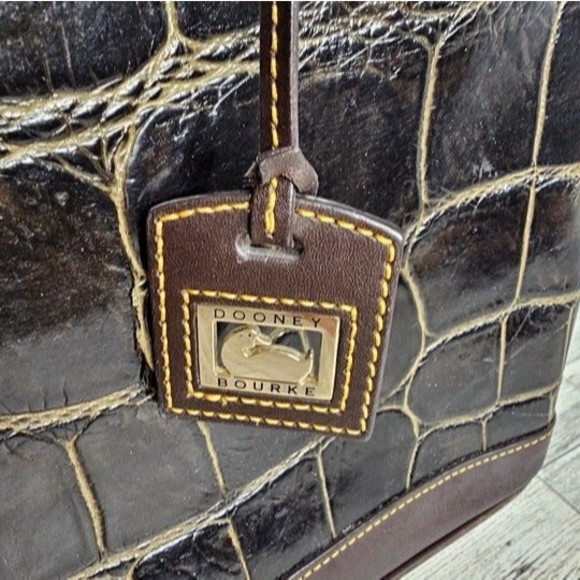 Dooney & Bourke Brown Crocodile Embossed Double Strap Tassel Bag - Picture 2 of 10